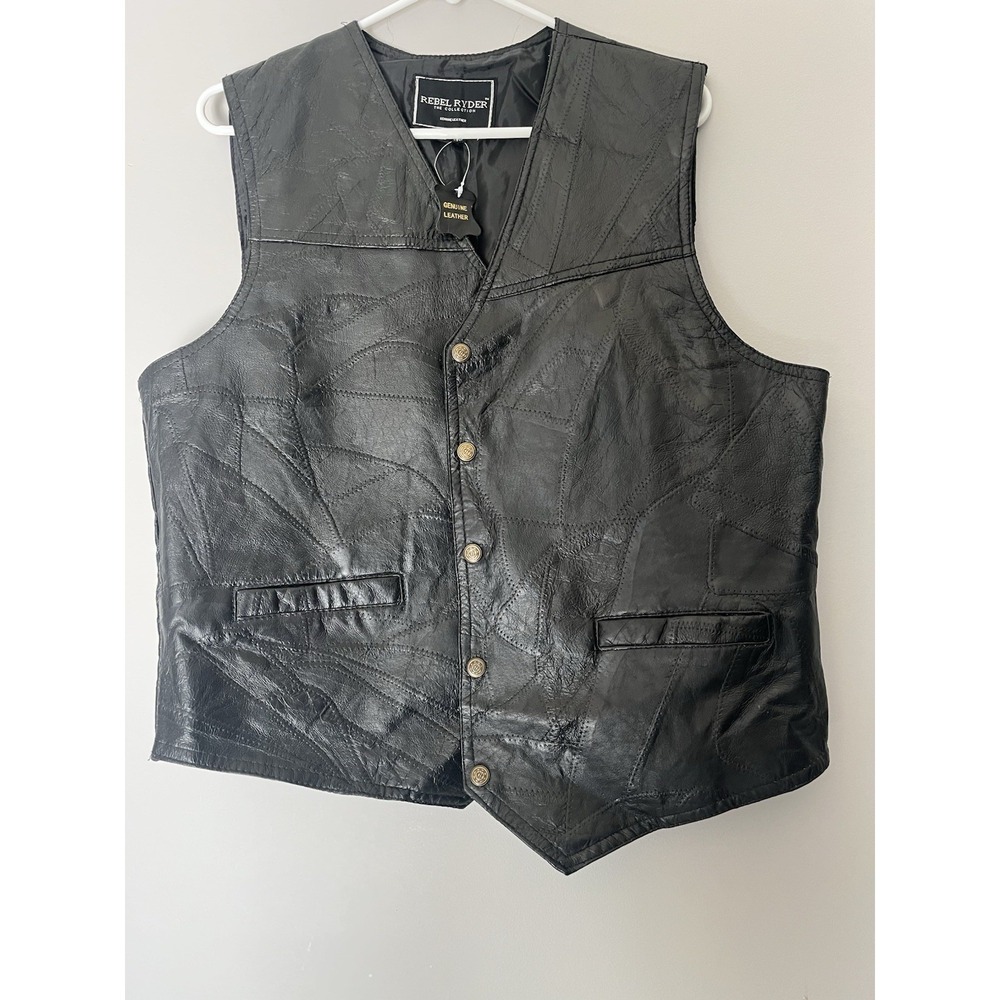 Rebel Rider Leather Motorcycle Vest Size Small